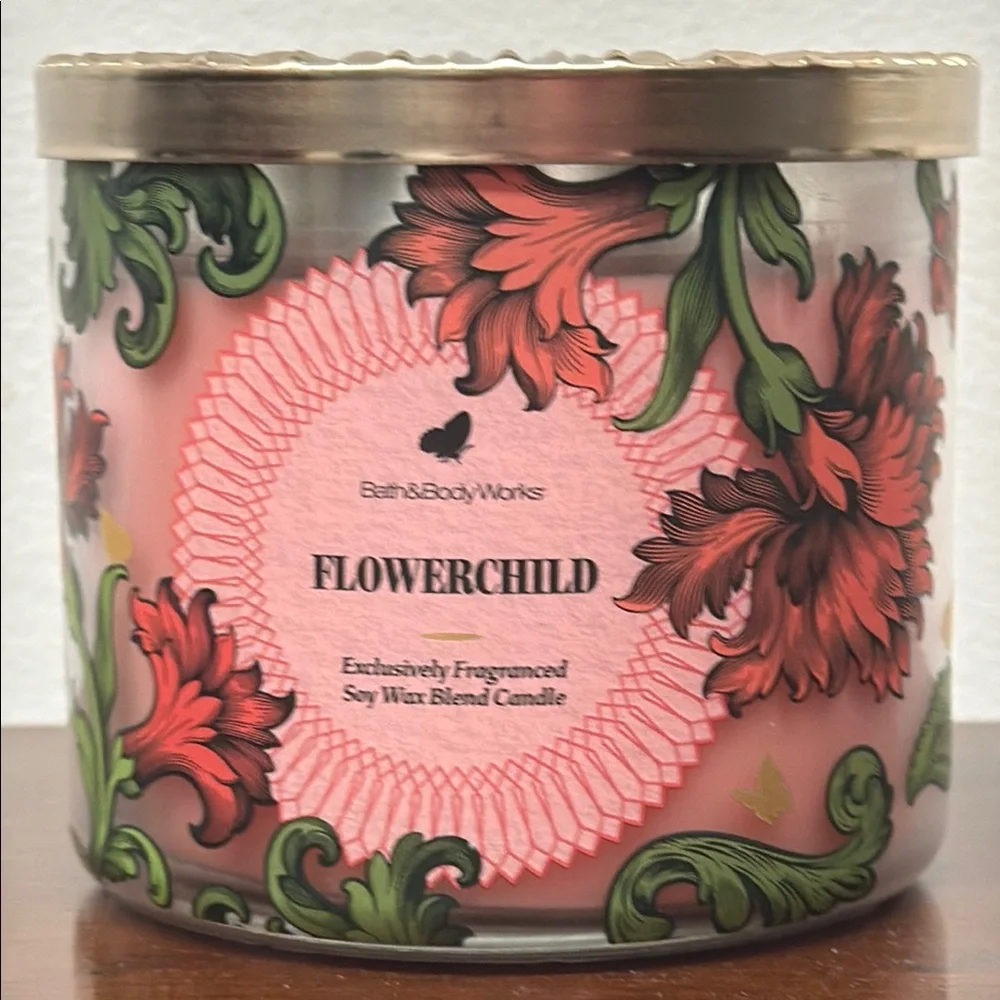 Bath & Body Works Flowerchild 3 Wick Candle With Decorative Sunburst Lid